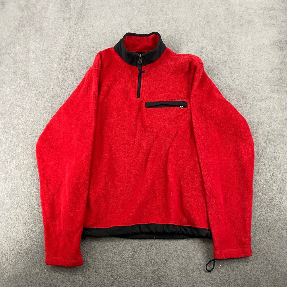 Old Navy Mens Red Quarter Zip Fleece Pullover Sweater Mock Neck Chest Pocket L